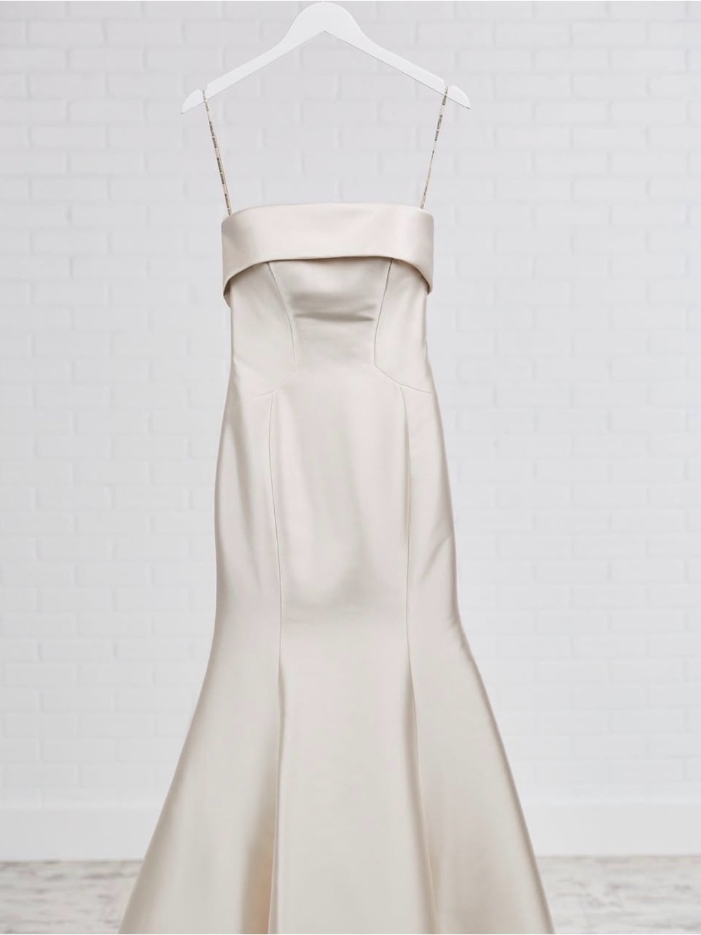 Maggie Sottero Strapless Satin Trumpet Wedding Gown in White - Picture 2 of 4